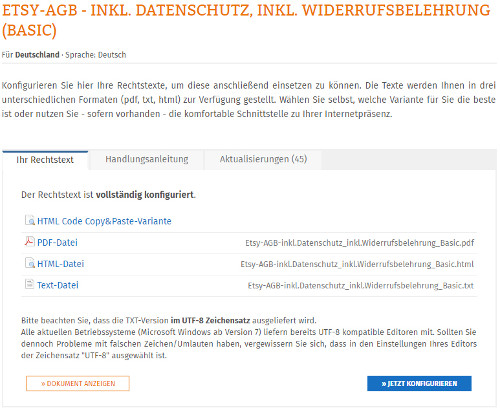 Etsy Rechtstexte Handisch Rechtssicher Einbinden