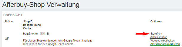 Aktivierung Storefront in der Afterbuy-Shop Verwaltung
