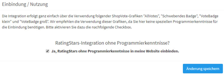 Aktivierung der Option RatingStars ohne Programmierkenntnisse bei ShopVote