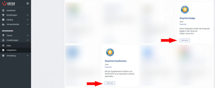Aktivierung der ShopVote Plugins bei VersaCommerce