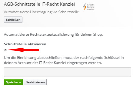 Aktivierung derr Schnittstelle nach der Installation und Ansicht des Tokens