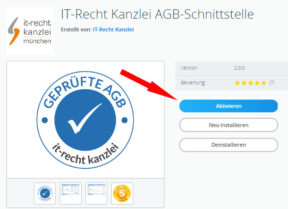 Aktivierung des Plugins IT-Recht Kanzlei AGB-Schnittstelle