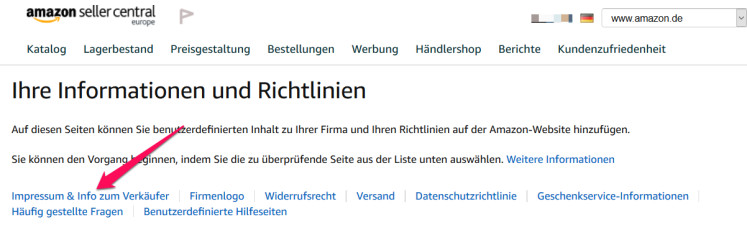 Amazon Impressum und Info zum Verkäufer