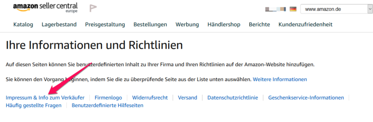 Amazon Impressum und Info zum Verk&auml;ufer