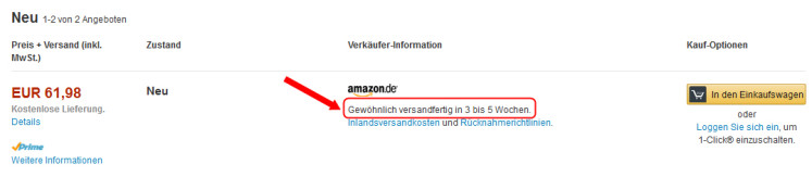 Amazon Lieferzeitenangabe