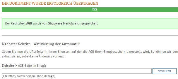Anischt nach erfolgreicher Übertragung der AGB