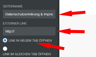 Anlage der DS & Impressumseite als externe Seite bei Weebly