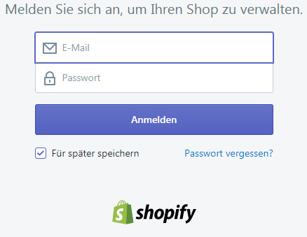 Anmelden im Shopify Admin-Bereich