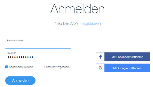 Anmelden im Wix-Account