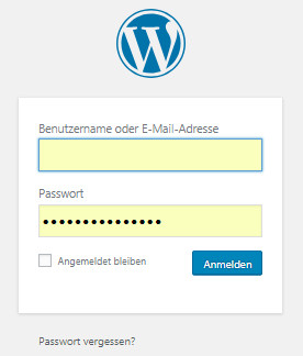 Anmelden in der Wordpress Präsenz