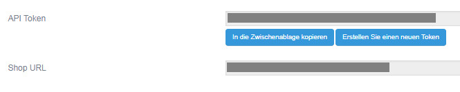 Ansicht API-Token und Shop-URL bei German Market