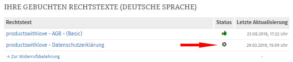 Ansicht PWL Rechtstext mit Konfigurationsbedarf