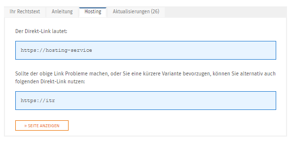 Ansicht der hosting-Links