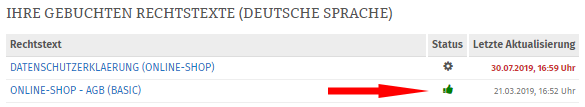 Ansicht gebuchte Rechtstexte