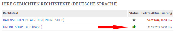 Ansicht gebuchte Rechtstexte