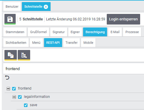 Ansicht nach dem Speichern der legalinformation