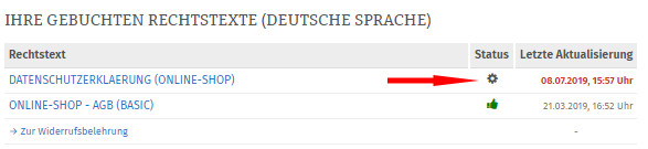 Anzeige Konfigurationsbedarf für Prestashop Rechtstext