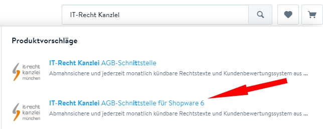 Auswahl AGB Schnittstelle für Shopware 6 im Shopware Store