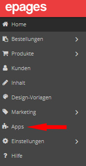Auswahl Apps im epages Backend