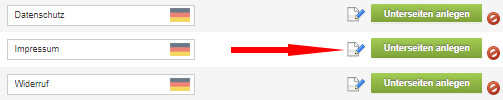 Auswahl Bearbeitungsmodus für das Impressum bei Cosmoshop
