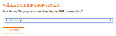 Auswahl Cosmoshop für die Datenübertragung