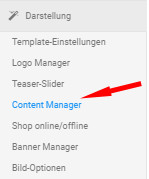 Auswahl Darstellung - Content-Manager im Gambio Menü links