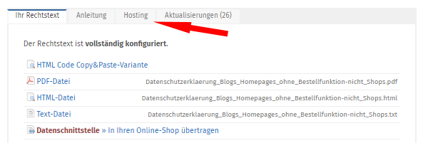 Auswahl Datenschutzerkl&auml;rung und Auswahl Reiter Hosting