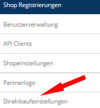 Auswahl Direktkaufeinstellungen