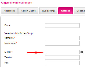 Auswahl Einstellungen - Allgemein - Adresse im Telekom-Shop