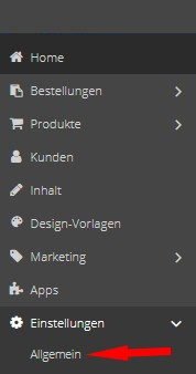 Auswahl Einstellungen - Allgemein im 1&1 E-Shop