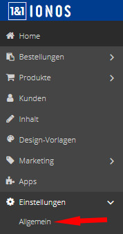 Auswahl Einstellungen - Allgemein im 1&1 IONOS Shop