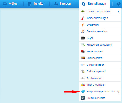 Auswahl Einstellungen - Plugin-Manager bei Shopware