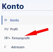 Auswahl Firmenprofil im cardmarket Account