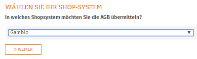 Auswahl Gambio für die Datenübertragung
