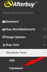 Auswahl Impressum bei den rechtlichen Texten