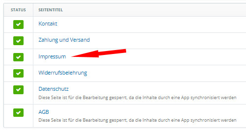 Auswahl Impressum für die Bearbeitung