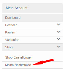 Auswahl Mein Account - Shop - Meine Rechtstexte bei PWL