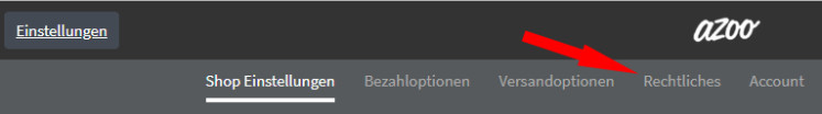 Auswahl Menüpunkt Rechtliches bei Azoo