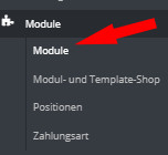 Auswahl Module im Prestashop Men&uuml;