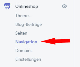Auswahl Navigation bei Shopify