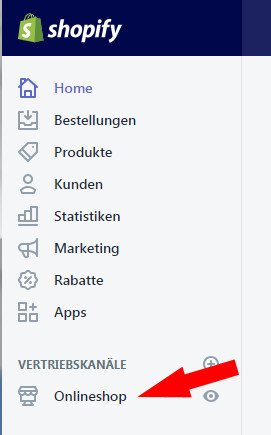 Auswahl Onlineshop im Adminbereich