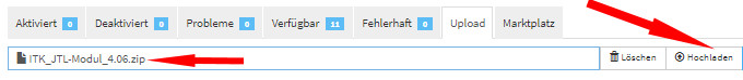Auswahl Plugin und Hochladen zu JTL