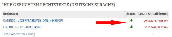 Auswahl Rechtstexte für Onlineshop für ePages