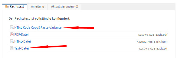 Auswahl Rechtstexxte-Formate f&uuml;r kasuwa