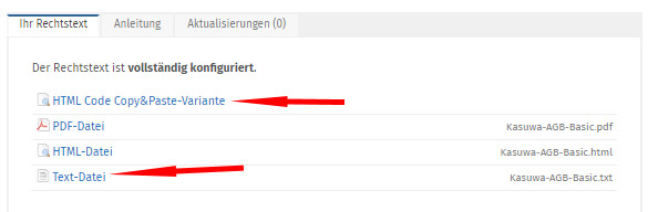 Auswahl Rechtstexxte-Formate für kasuwa