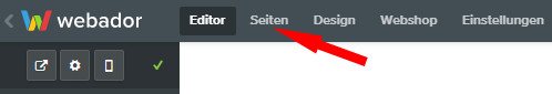 Auswahl Seiten in der oberen webador Navigation