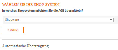 Auswahl Shopware-Shop für die Datenübertragung