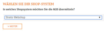 Auswahl Strato Shop für die Datenübertragung