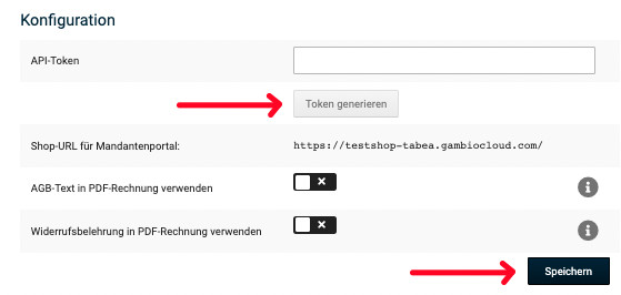 Auswahl Token generieren und Speichern im Gambio Shop