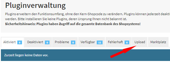 Auswahl Upload in der JTL Pluginverwaltung